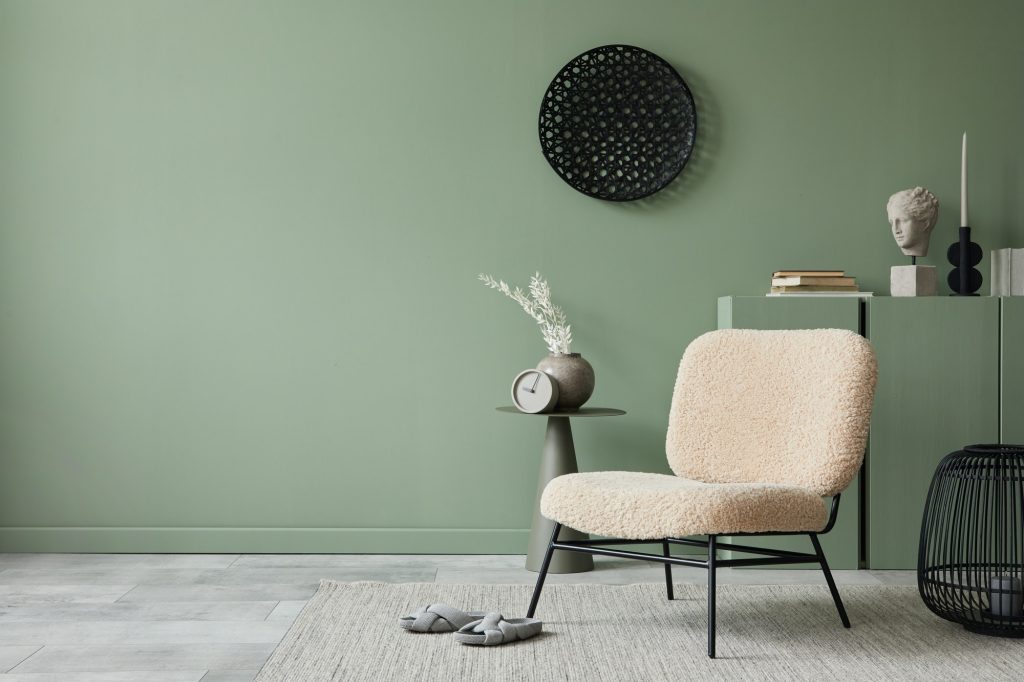 Creative minimalist living room interior composition