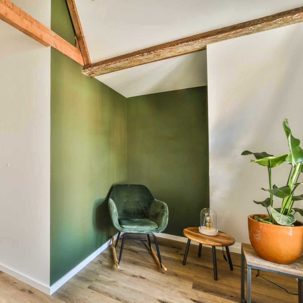 Mansard bedroom with minimalist interior design